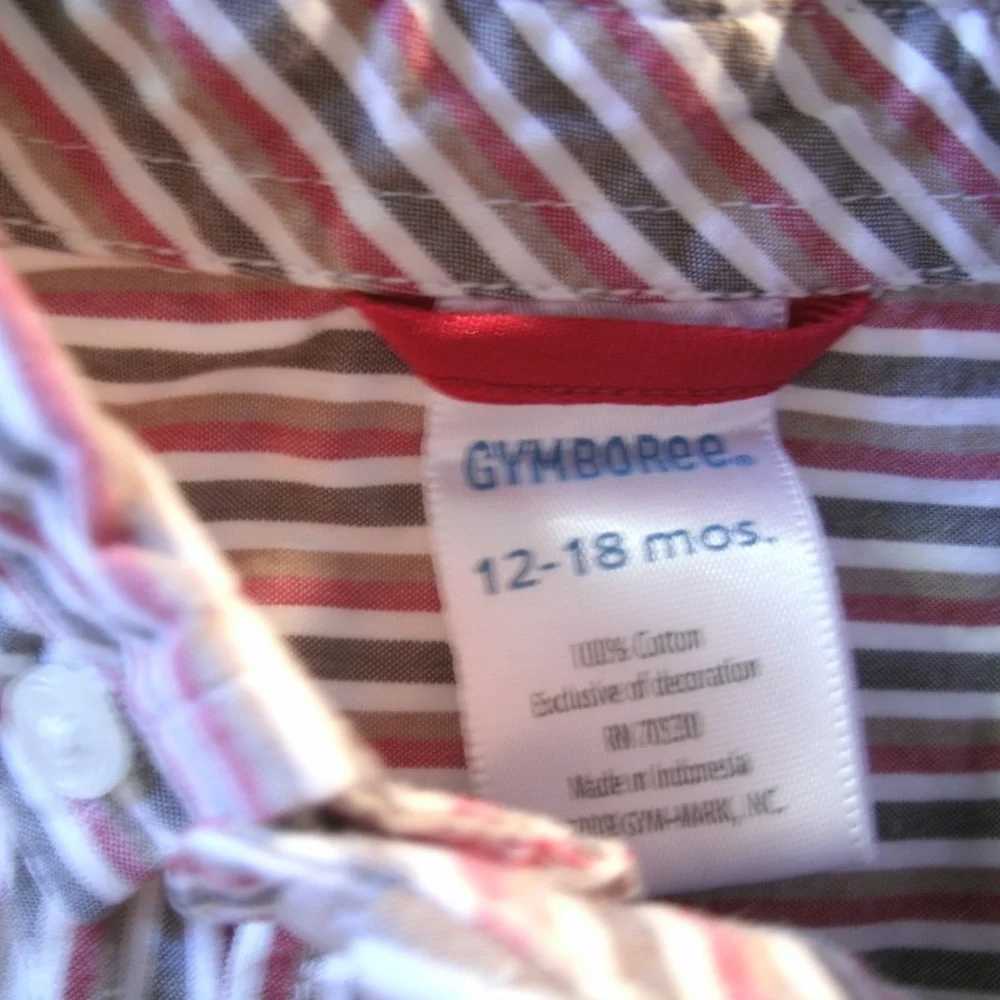 Gymboree Boys Shirt Button Down Oxford Stripe Red Long Sleeve 12-18 Months